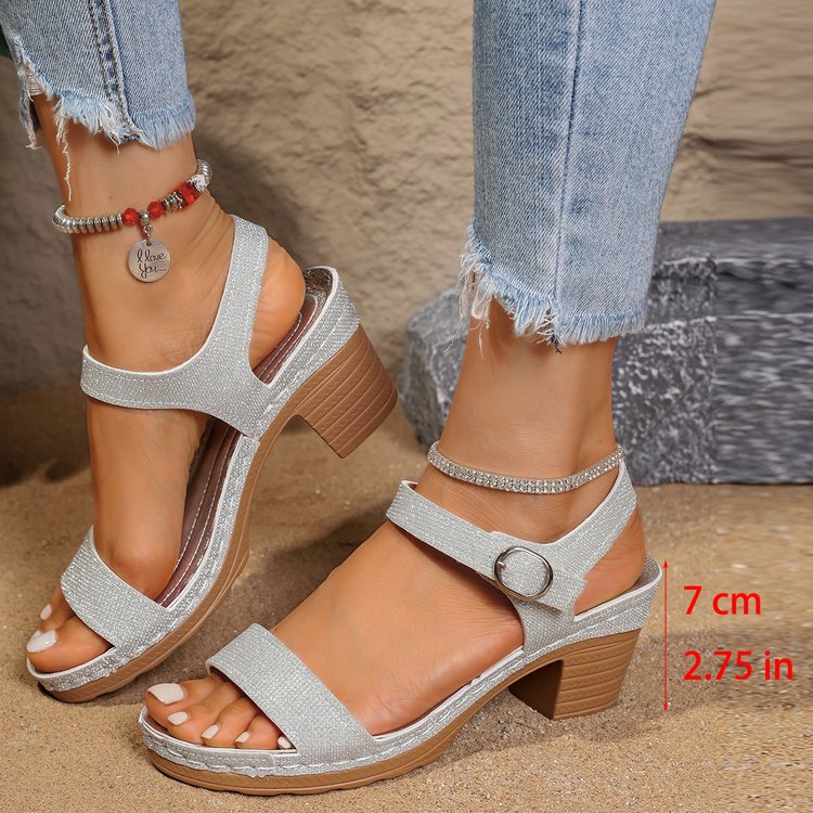 Open Toe With Buckle Chunky Heel High Heel Sandals