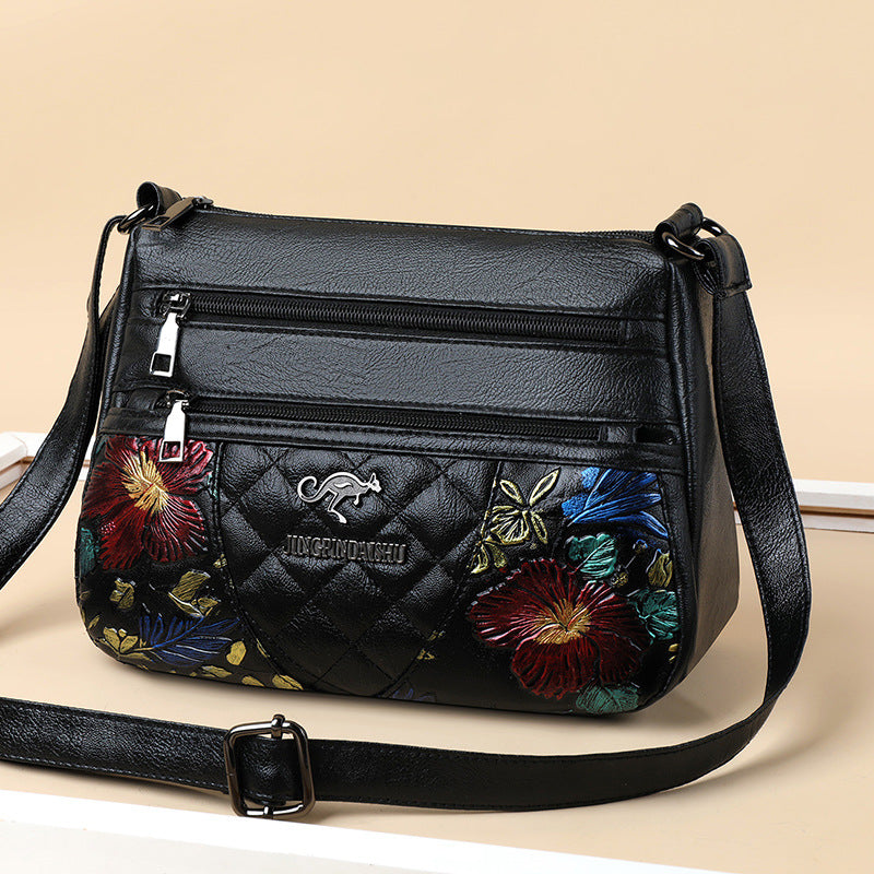 A Multi-layered Crossbody Bag With A Fashionable Large-capacity Embroidered Thread Design