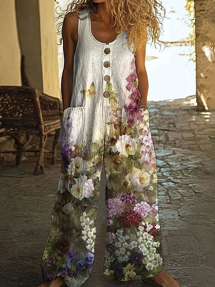 Womens Sleeveless Loose Pocketed Jumpsuit