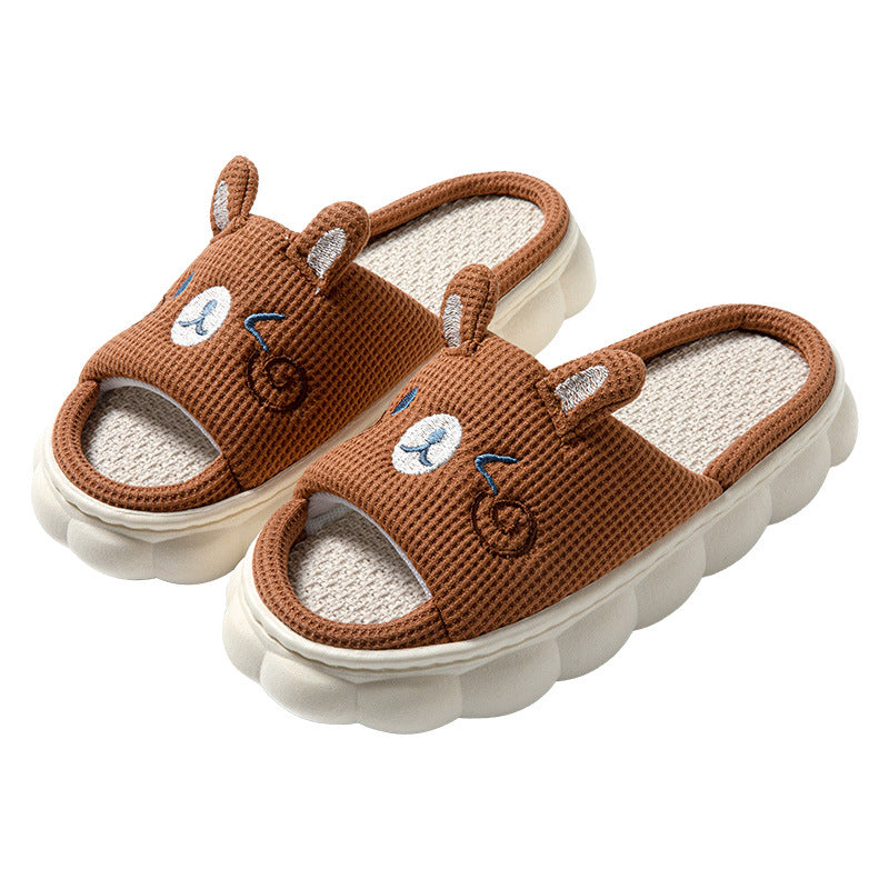 Cartoon Open Toe Couple Hemp Slippers