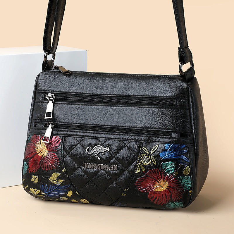 A Multi-layered Crossbody Bag With A Fashionable Large-capacity Embroidered Thread Design