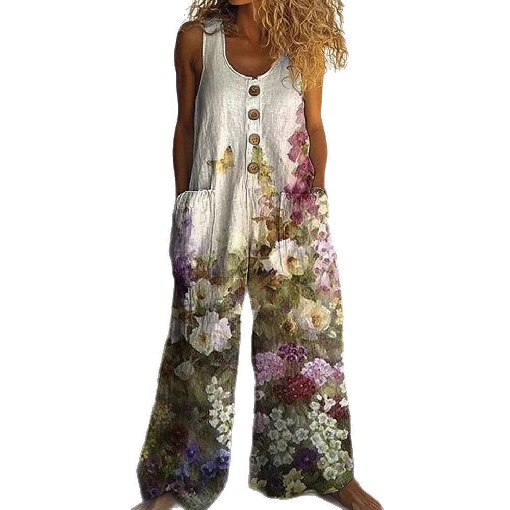 Womens Sleeveless Loose Pocketed Jumpsuit