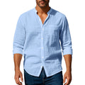 Long Sleeve Stand Collar Shirt With Pockets Casual Men's Clothing