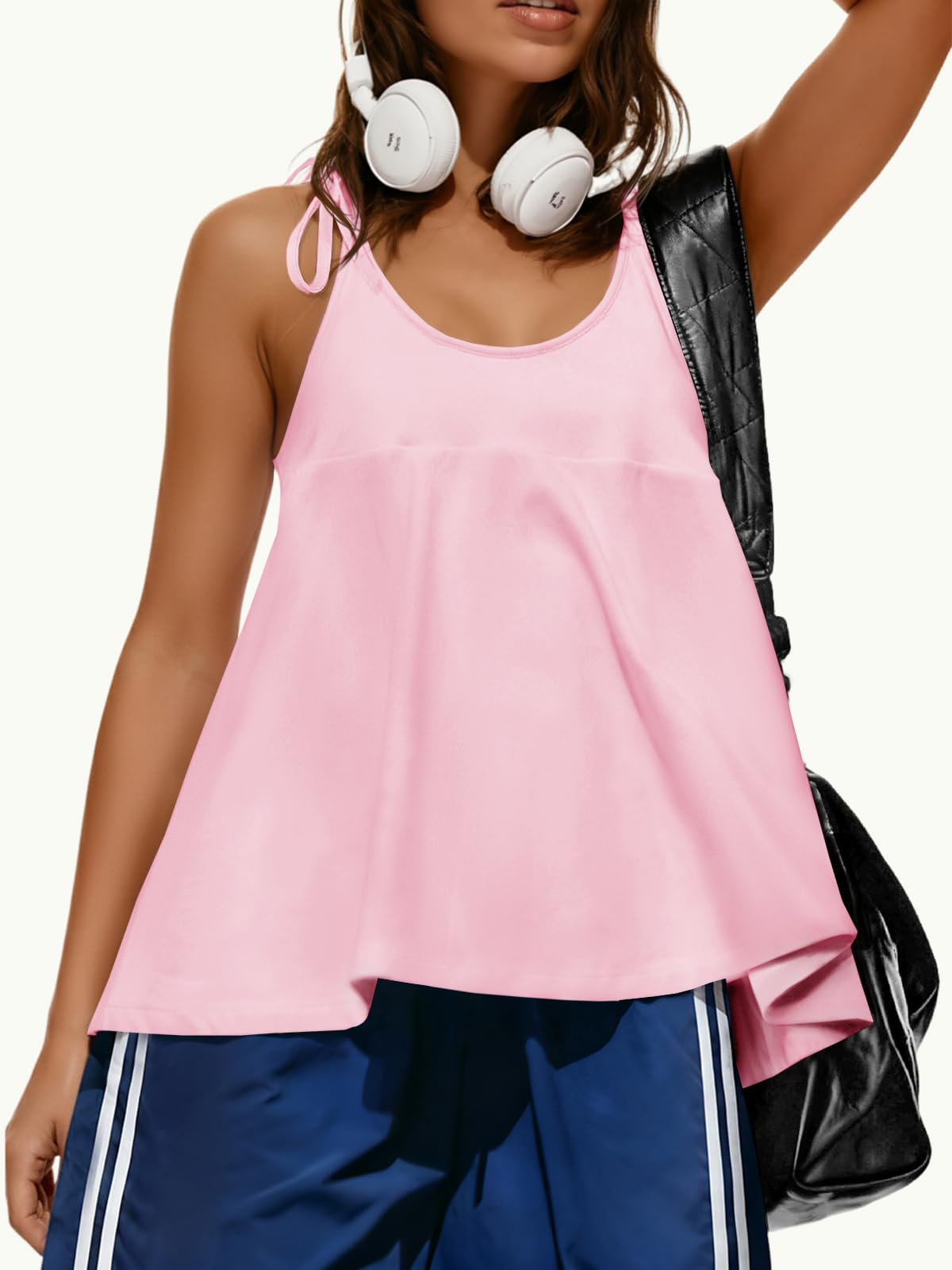 Fisoew Womens Workout Tank Tops Sleeveless Scoop Neck Racerback Loose Summer Active Running Gym Babydoll Shirts