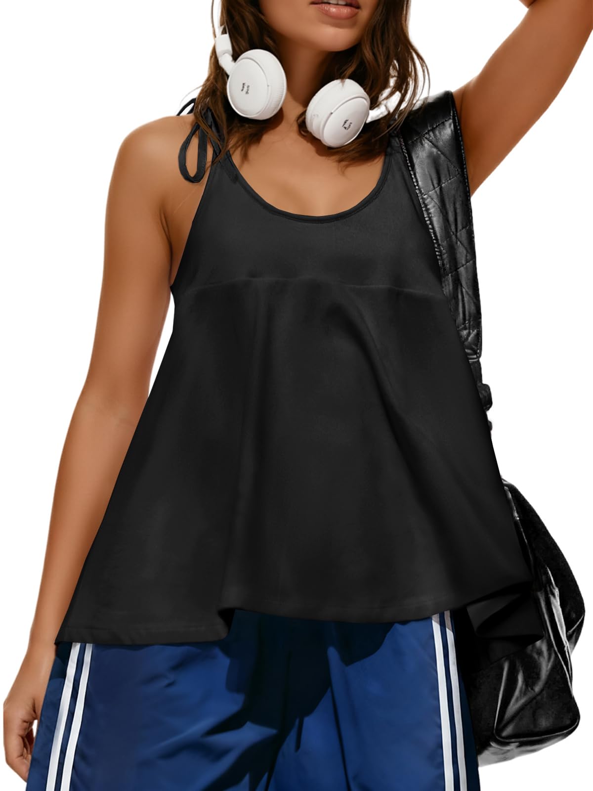 Fisoew Womens Workout Tank Tops Sleeveless Scoop Neck Racerback Loose Summer Active Running Gym Babydoll Shirts