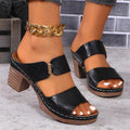 Chunky Heel Sandals Summer Round Toe Plaid Slides Slippers Fashion Outdoor High Heels Shoes For Women