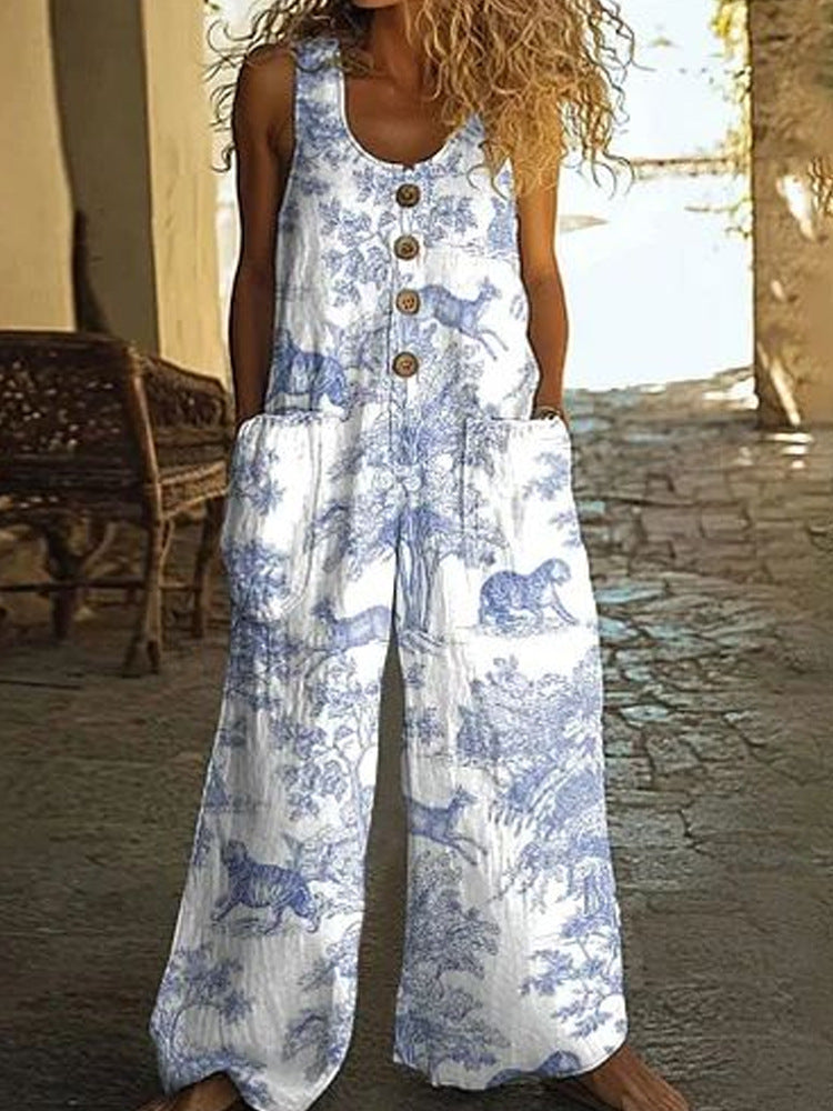 Womens Sleeveless Loose Pocketed Jumpsuit