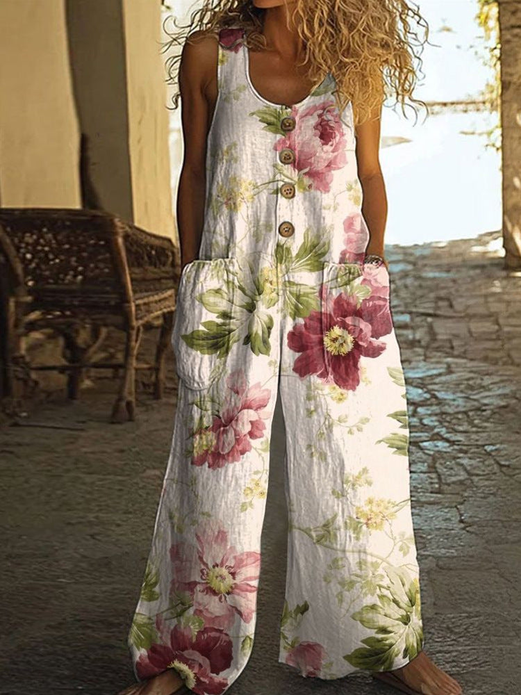 Womens Sleeveless Loose Pocketed Jumpsuit
