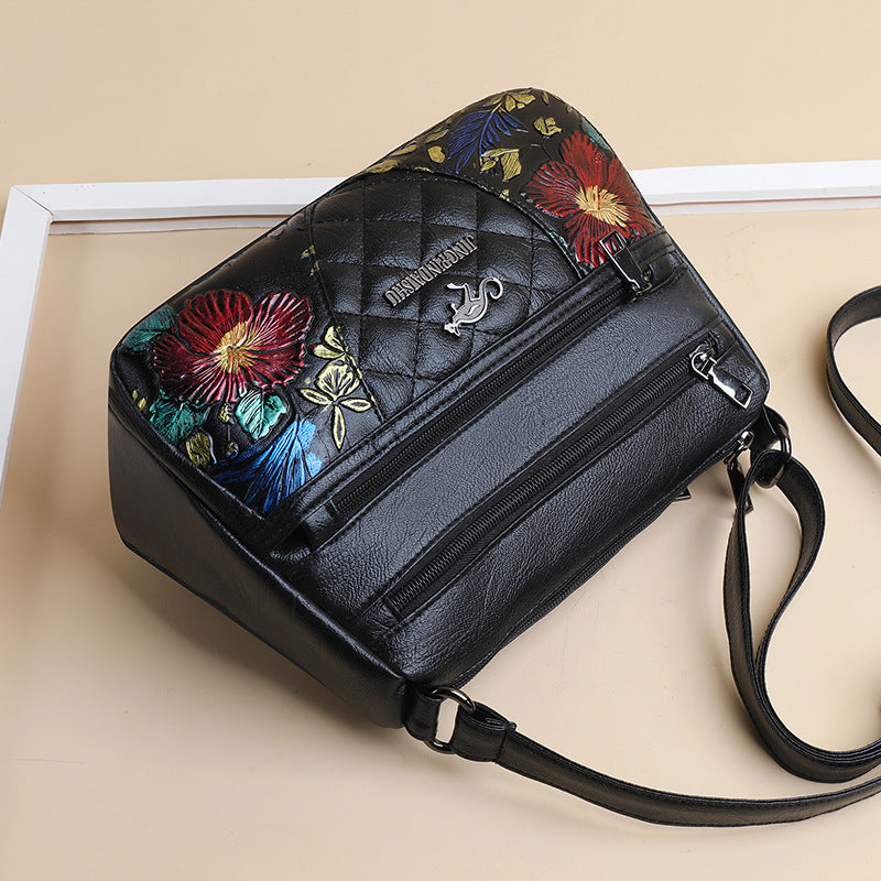 A Multi-layered Crossbody Bag With A Fashionable Large-capacity Embroidered Thread Design