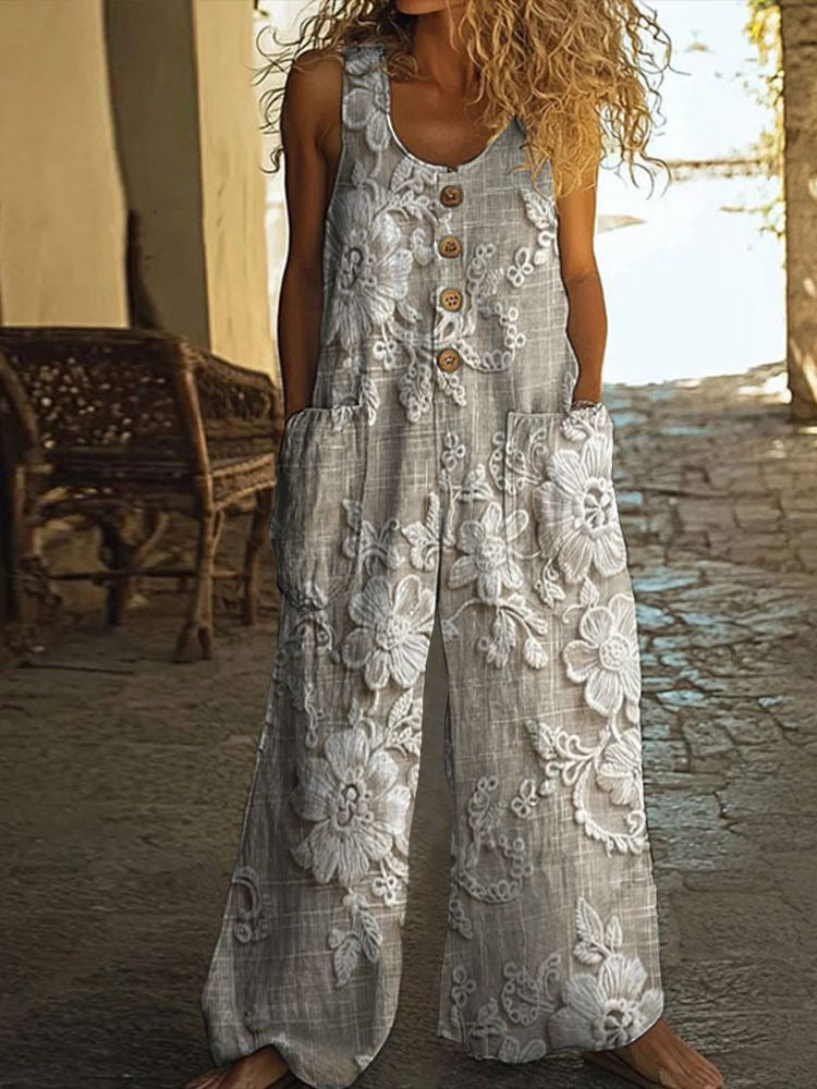 Womens Sleeveless Loose Pocketed Jumpsuit