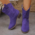 Pointed Toe Western Boots Fashion Retro Embroidered Chunky Square-heeled Mid-calf Boot For Women