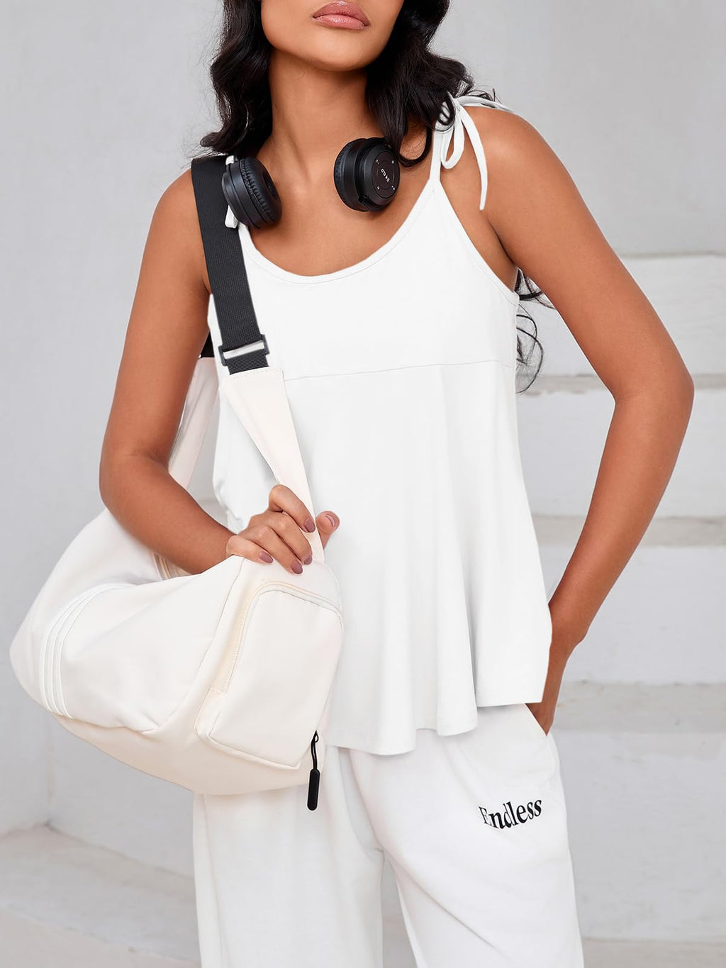 Fisoew Womens Workout Tank Tops Sleeveless Scoop Neck Racerback Loose Summer Active Running Gym Babydoll Shirts