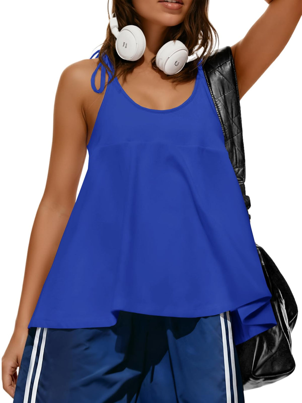 Fisoew Womens Workout Tank Tops Sleeveless Scoop Neck Racerback Loose Summer Active Running Gym Babydoll Shirts