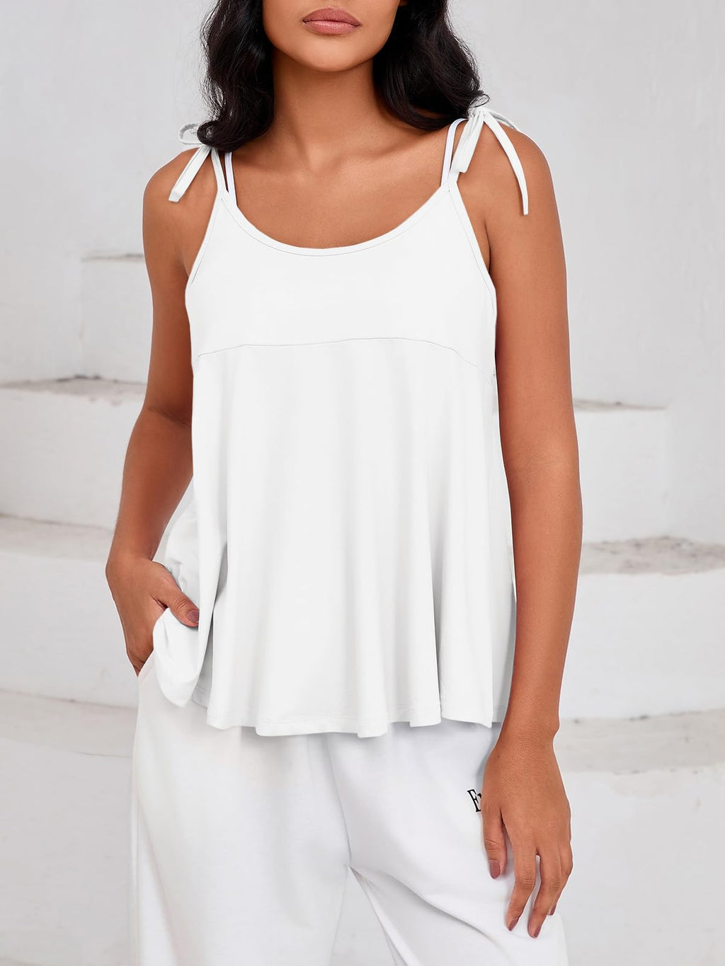 Fisoew Womens Workout Tank Tops Sleeveless Scoop Neck Racerback Loose Summer Active Running Gym Babydoll Shirts