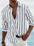 Men's Yarn-dyed Striped Casual Loose Long-sleeved Shirt