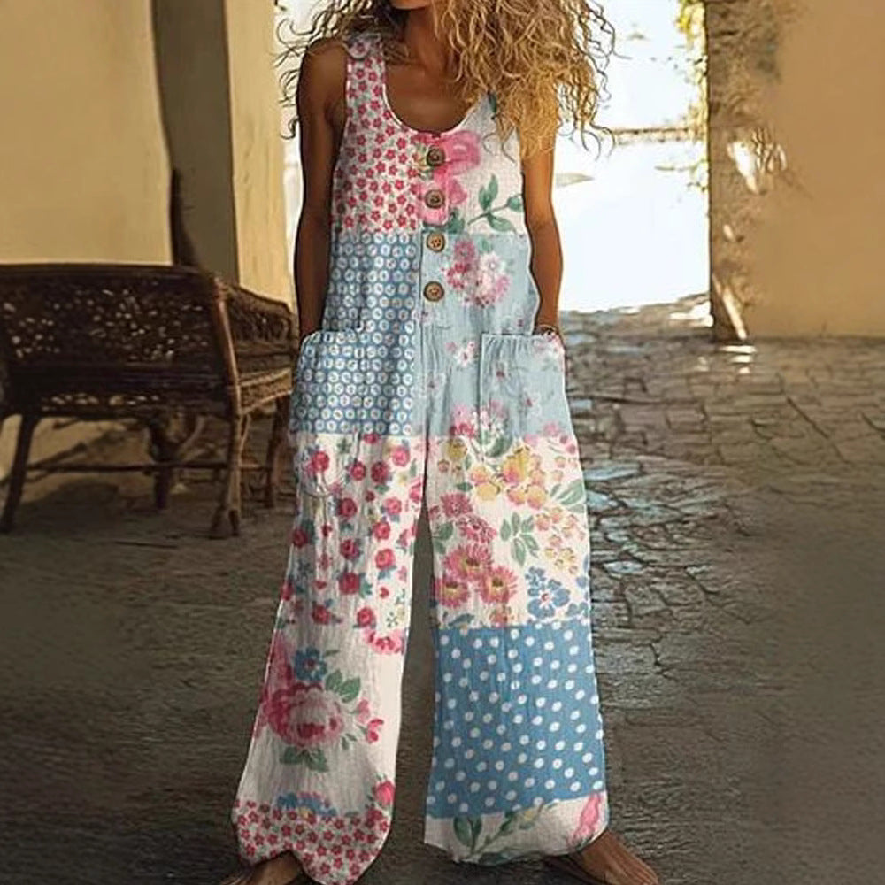 Womens Sleeveless Loose Pocketed Jumpsuit