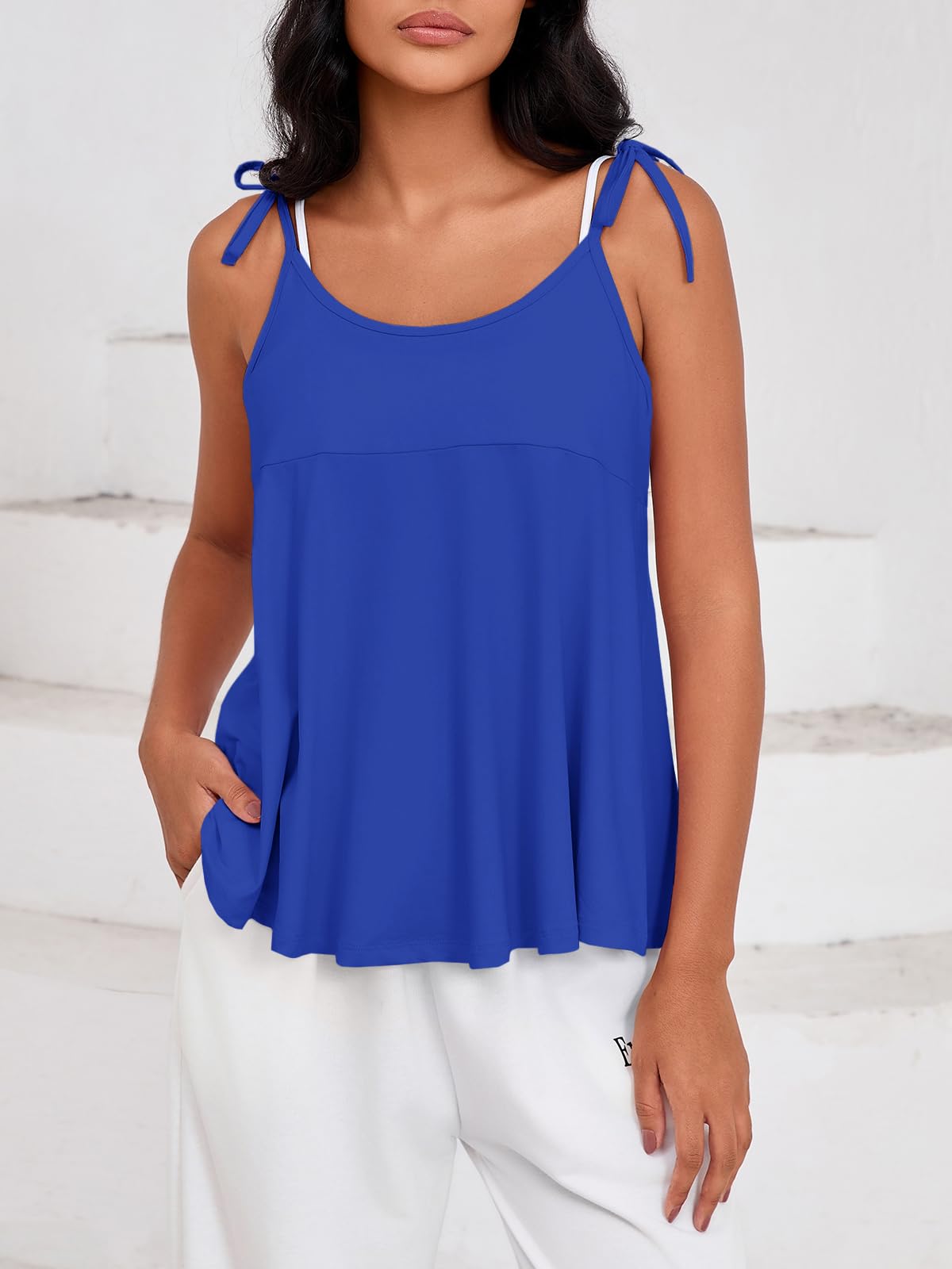 Fisoew Womens Workout Tank Tops Sleeveless Scoop Neck Racerback Loose Summer Active Running Gym Babydoll Shirts