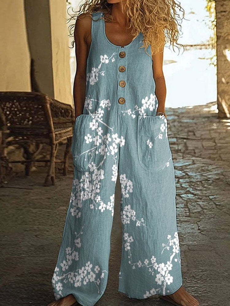 Womens Sleeveless Loose Pocketed Jumpsuit