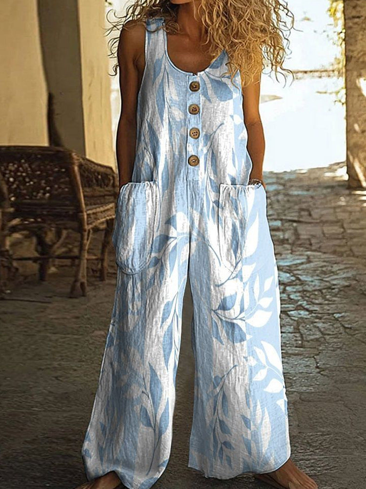 Womens Sleeveless Loose Pocketed Jumpsuit