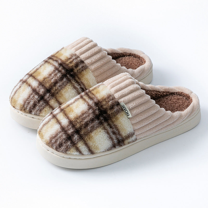 Plaid Plush Slippers Warm Soft Non-slip Bedroom Home Slipper For Couples Women Men House Shoes