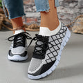 Colorblock Plaid Lace-Up Flyknit Sneakers Ins Mesh Casual Shoes Fashion Breathable Walking Running Sports Shoes For Women